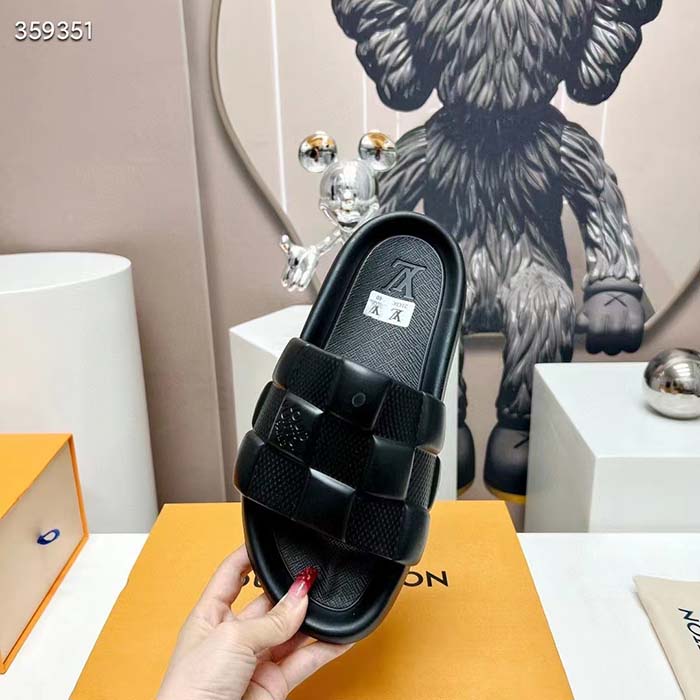 Louis Vuitton LV Unisex Waterfront Mule Black Maxi Damier Rubber Waterproof Rubber