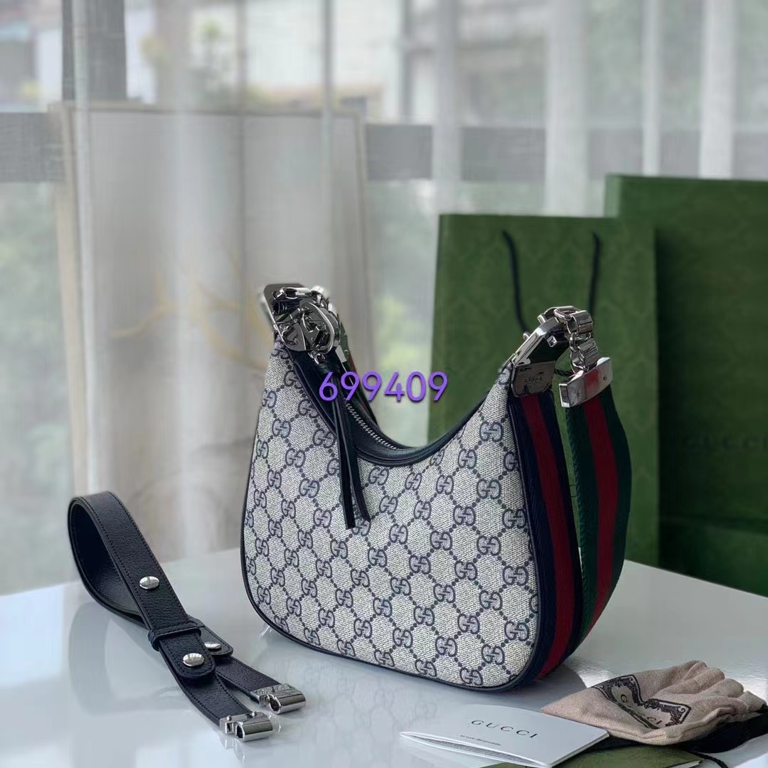 Gucci Women Attache Small Shoulder Bag Beige Blue GG Supreme Canvas