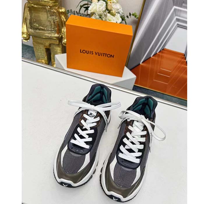 Louis Vuitton LV Unisex Run 55 Sneaker Black Mix Materials Lifted Rubber Outsole