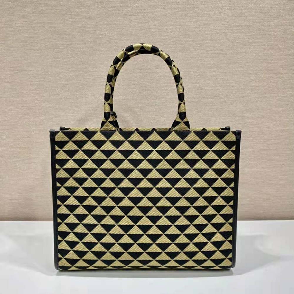 Prada Women Large Prada Symbole Jacquard Fabric Handbag-Brown