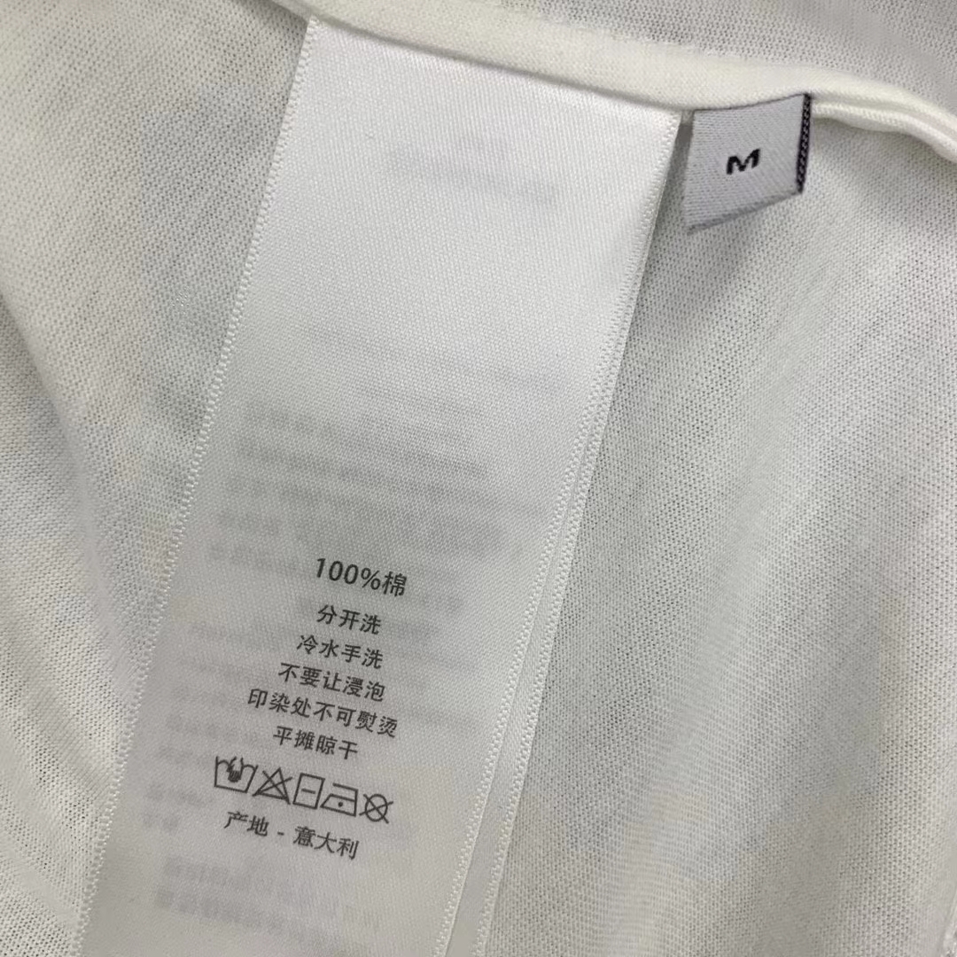 Dior Men CD T-Shirt White Cotton Linen Jersey Pastel Midnight Blue Butterfly Around The World Motif