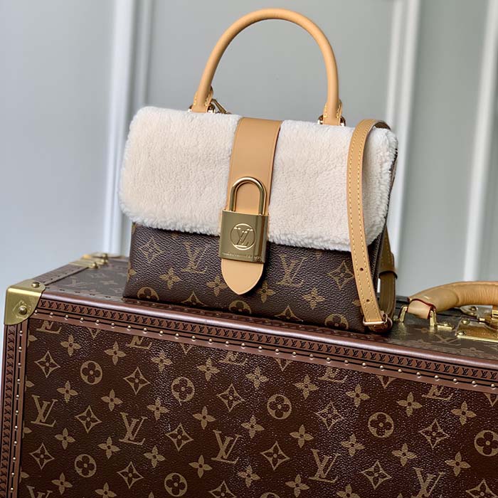 Louis Vuitton LV Women Locky BB Handbag Beige Brown Monogram Coated Canvas Shearling