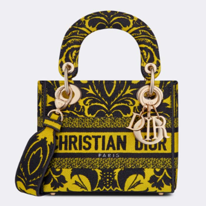 Dior Women CD Mini Lady D-Lite Bag Yellow Multicolor Ornamental Embroidery
