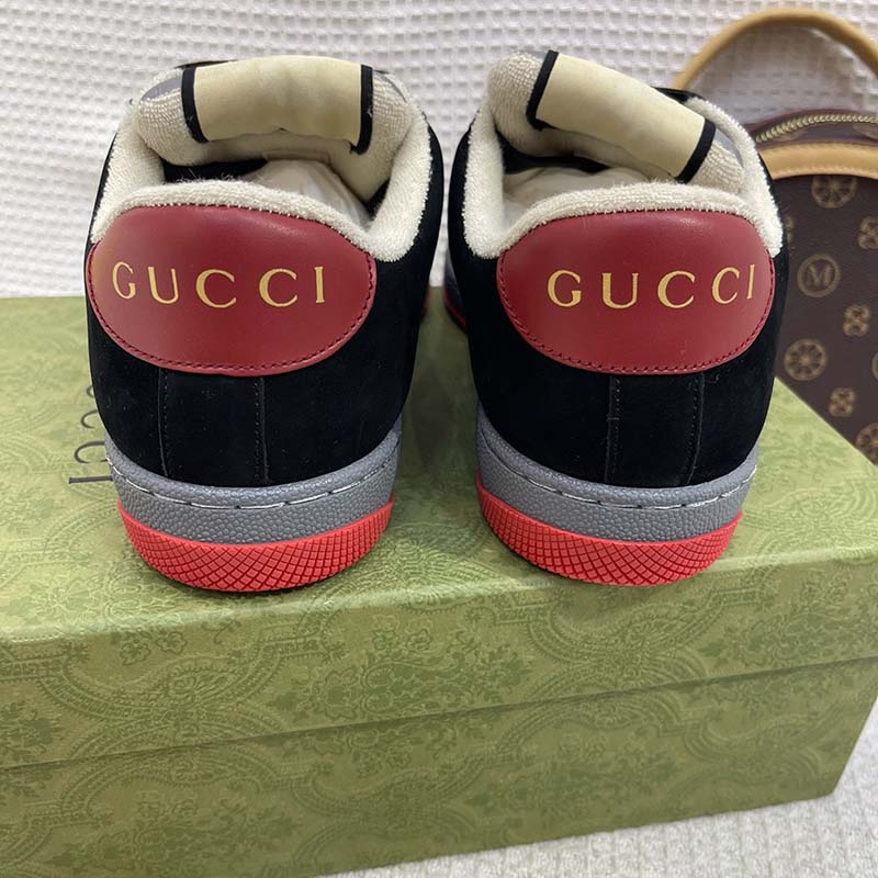 Gucci Unisex Lovelight Screener Sneaker Black Suede Rubber Sole Low 3.3 Cm Heel