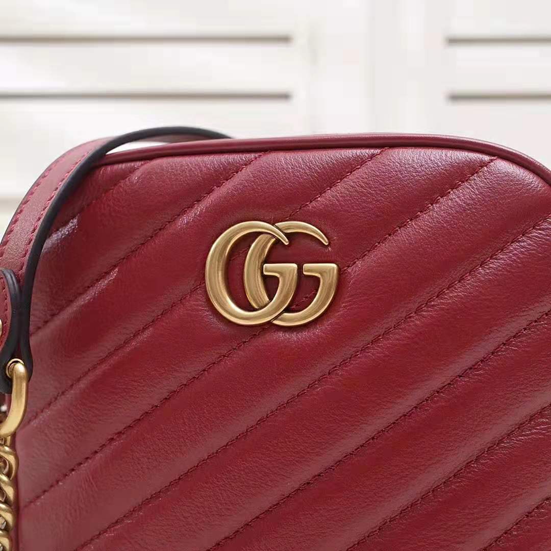 Gucci GG Women GG Marmont Mini Shoulder Bag in Red Matelassé Leather