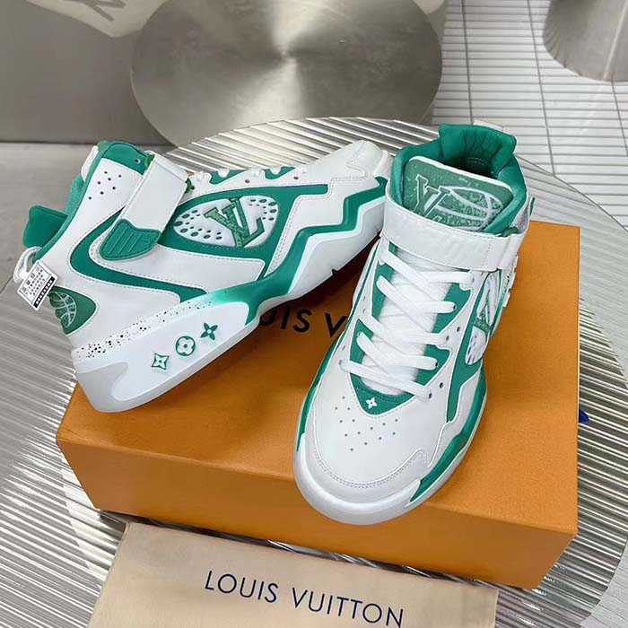 Louis Vuitton LV Unisex Trainer 2.0 Sneaker Boot Green Calf Leather Neoprene