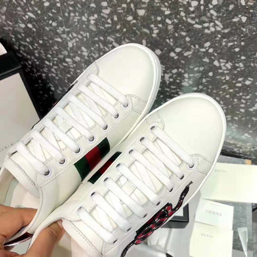 Gucci Men Ace Embroidered Sneaker with An Embroidered Kingsnake-White