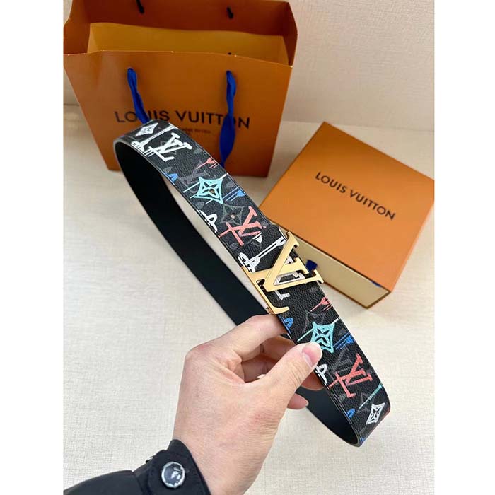 Louis Vuitton Unisex LV Shape 40 MM Reversible Belt Black Calf Leather