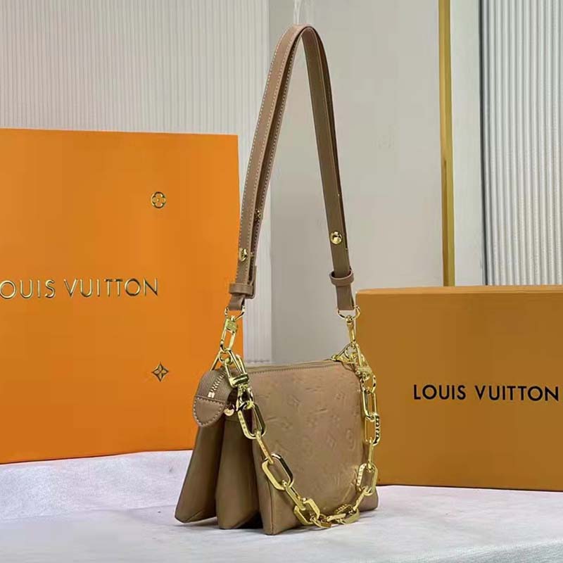 Louis Vuitton LV Unisex Coussin PM Camel Monogram-Embossed Puffy Lambskin Calfskin