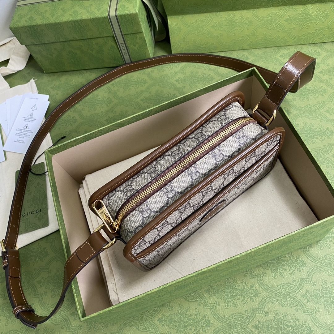 Gucci Unisex Mini Bag Interlocking G Beige Ebony GG Supreme Canvas