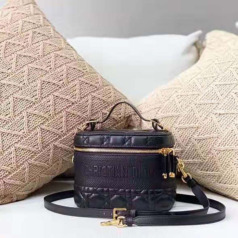 Dior Women Small Diortravel Vanity Case Cannage Lambskin-Black