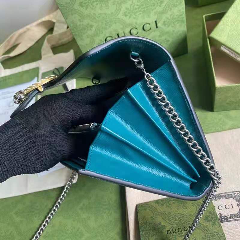 Gucci GG Women Dionysus Small Shoulder Bag Blue Leather with Turquoise Leather