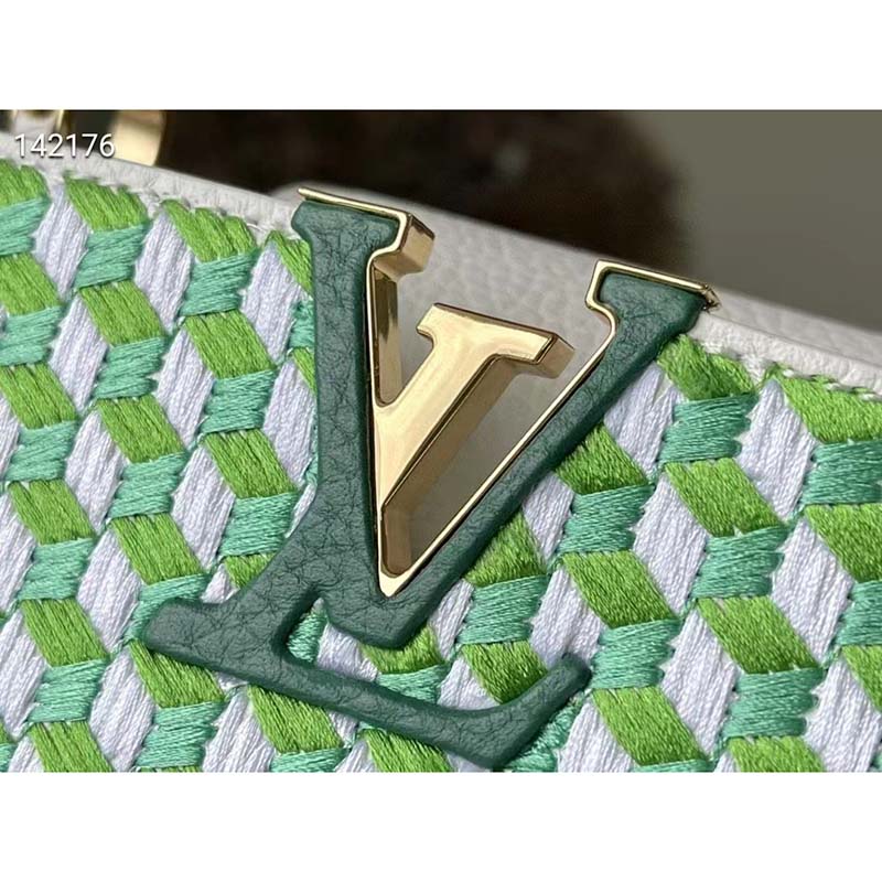 Louis Vuitton LV Women Capucines Mini White Green Taurillon Leather Textile Embroidery