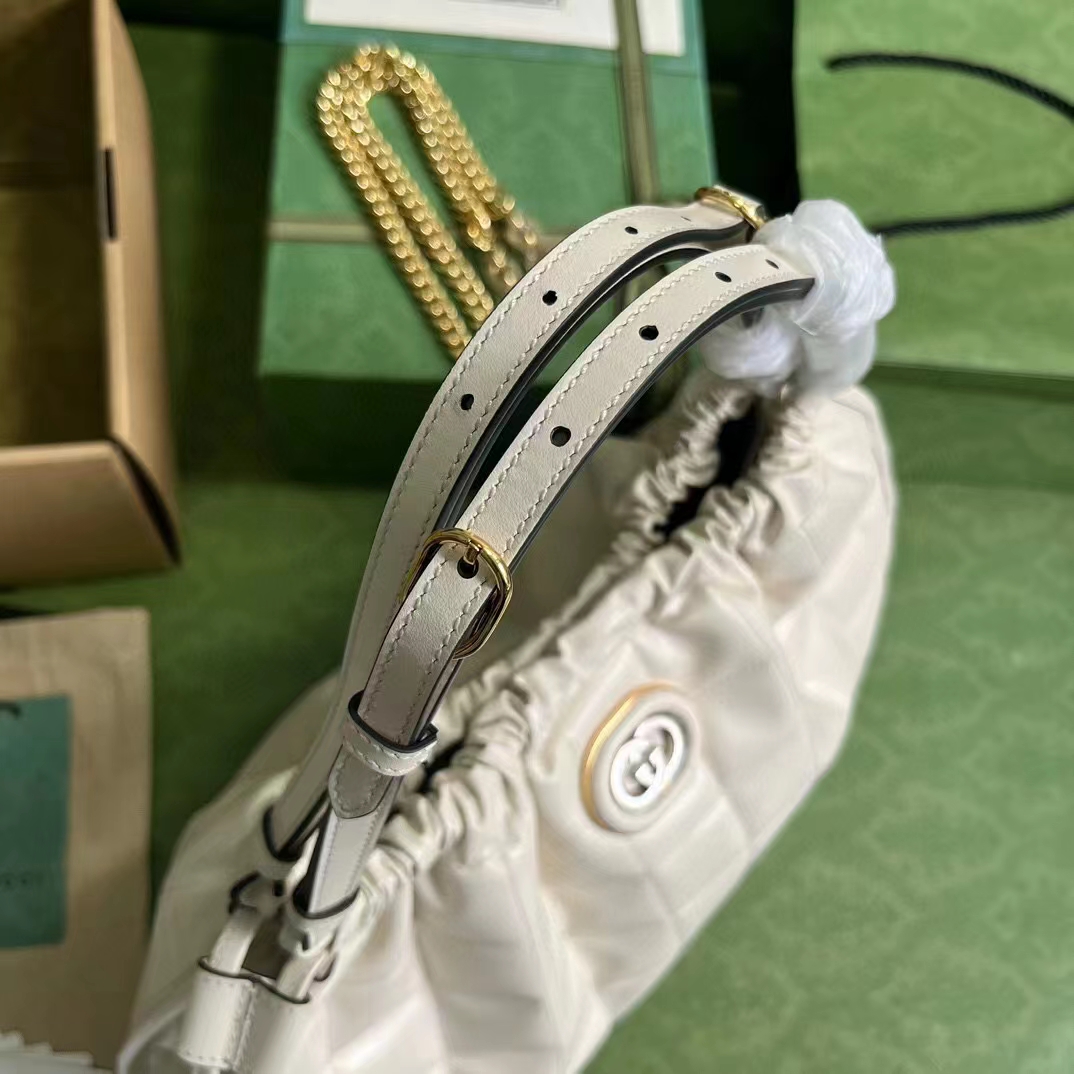 Gucci Women GG Deco Medium Tote Bag White Quilted Leather Interlocking G