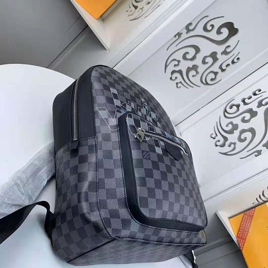 Louis Vuitton LV Men Josh Backpack Bag in Damier Graphite Coated Canvas-Grey
