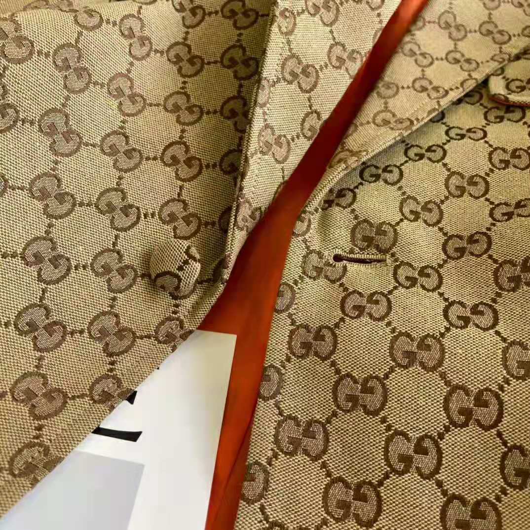 Gucci Women GG Canvas Jacket Camel/Ebony GG Cotton Canvas Full Canvas Construction