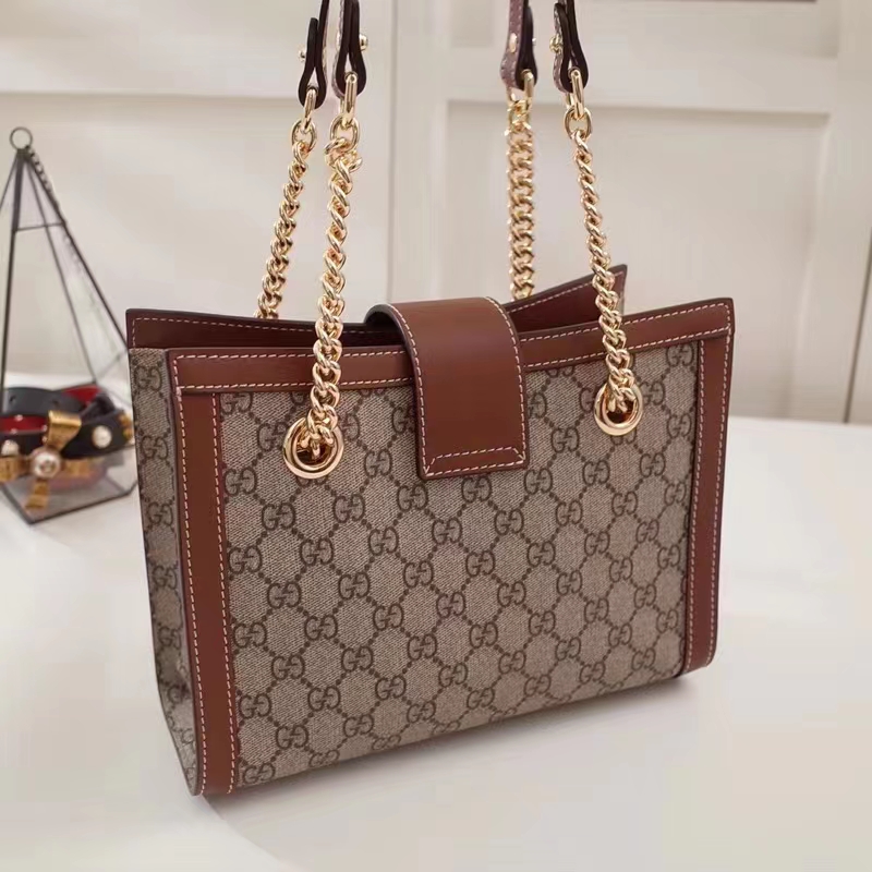 Gucci Women Padlock GG Small Shoulder Bag Brown Beige Ebony Supreme Canvas