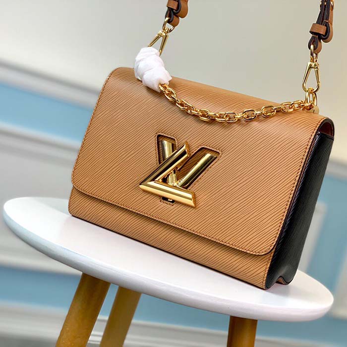 Louis Vuitton LV Women Twist MM Handbag Camel Light Brown Epi Leather