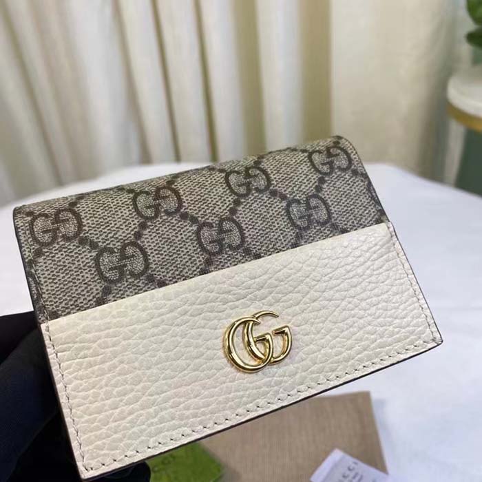 Gucci Unisex GG Marmont Card Case Wallet Double G Beige Ebony GG Supreme Canvas
