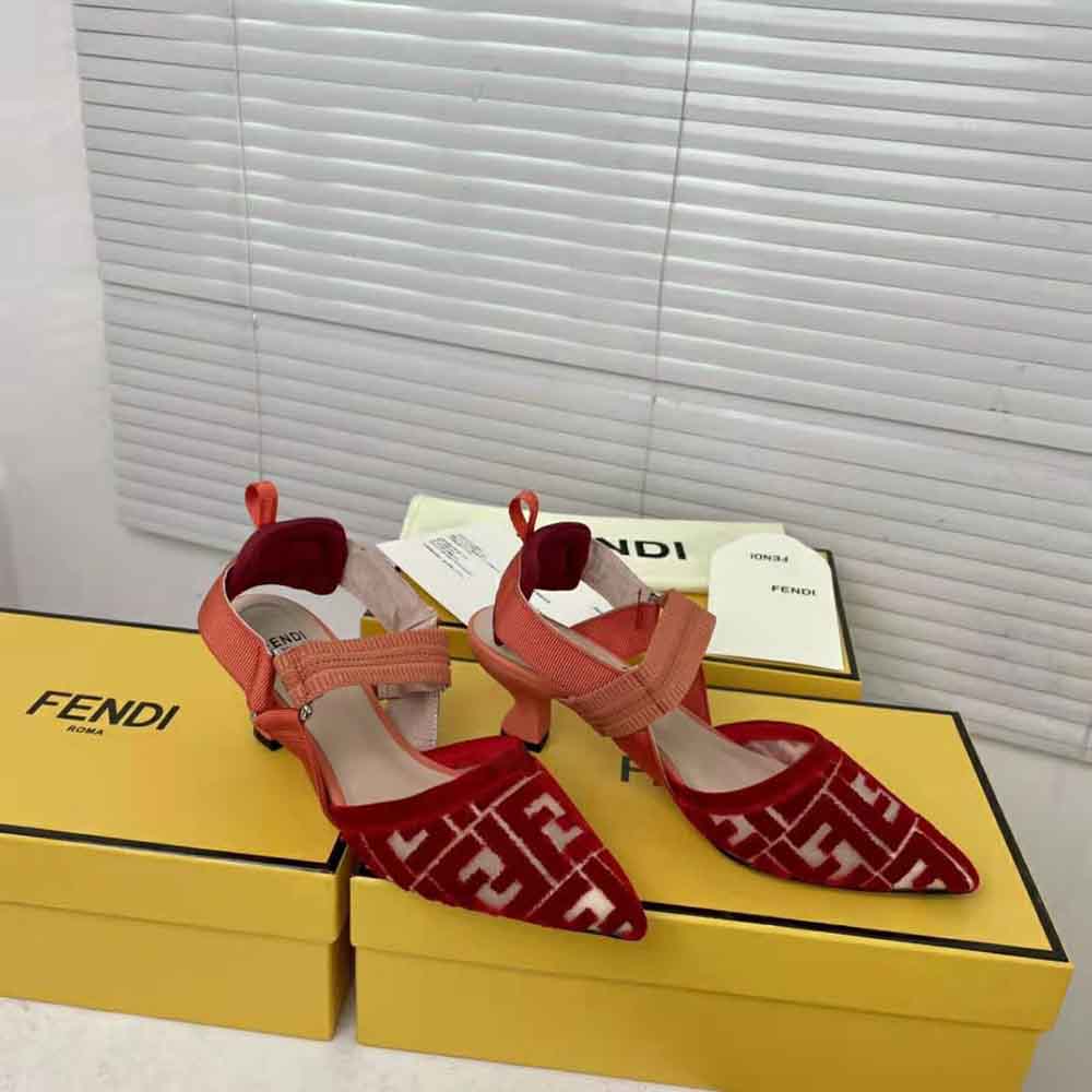 Fendi Women Colibri Red Micromesh Slingbacks with a Medium Heel