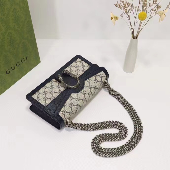 Gucci Women Dionysus GG Small Rectangular Bag Beige Blue GG Supreme Canvas