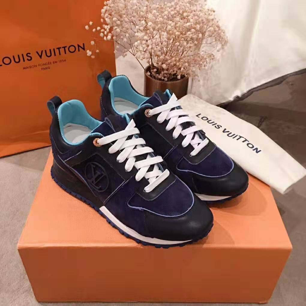 Louis Vuitton LV Women Run Away Sneaker in Suede Calf Leather-Navy