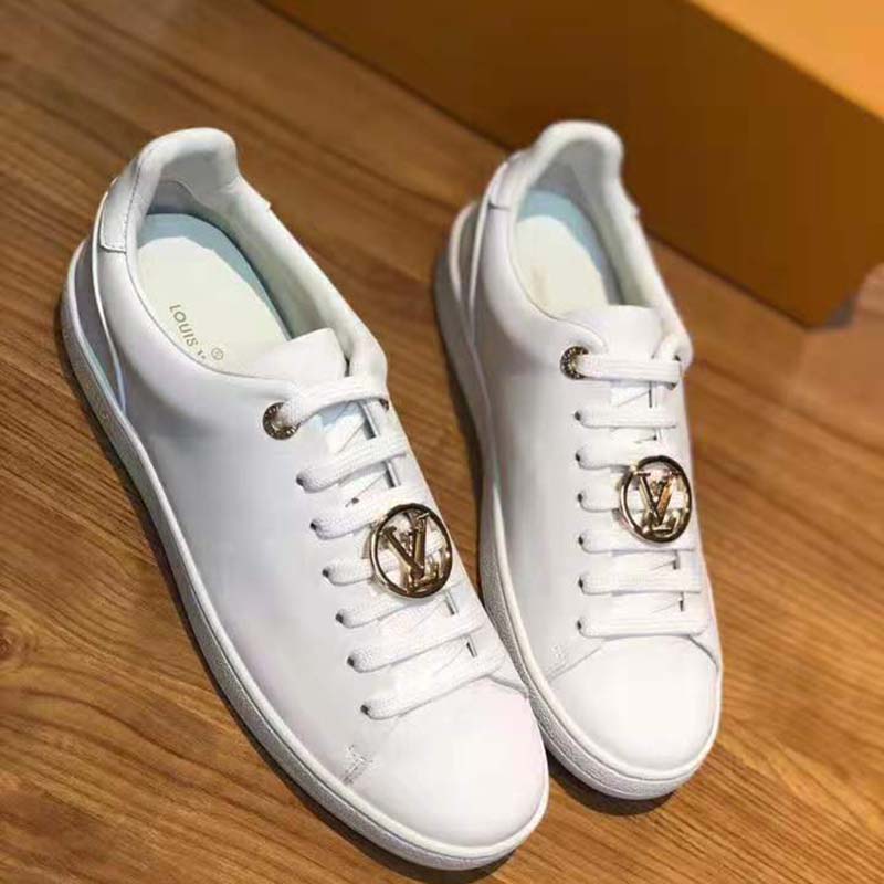 Louis Vuitton LV Women Frontrow Sneaker Gold-Tone LV Circle in White Calf Leather and Rubber