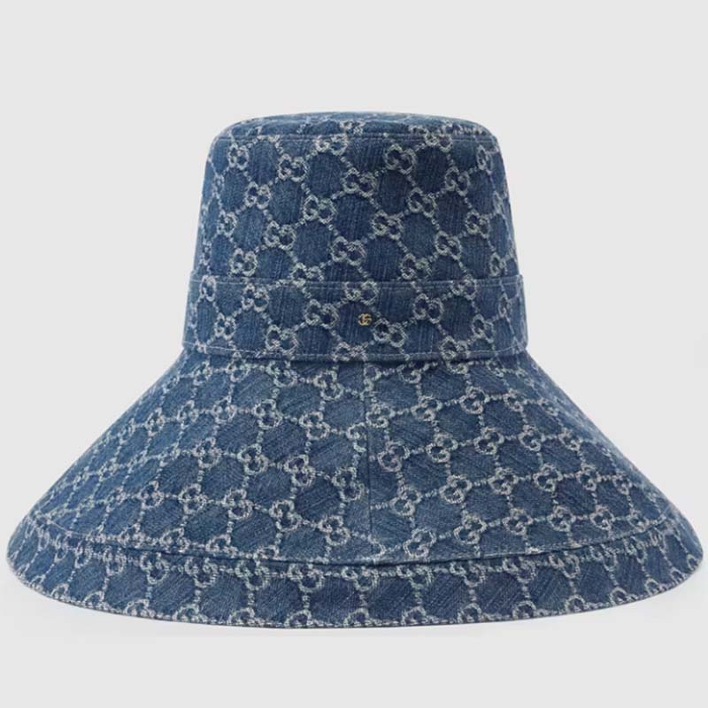 Gucci Unisex GG Canvas Wide Brim Hat Beige Ebony Lined Double G