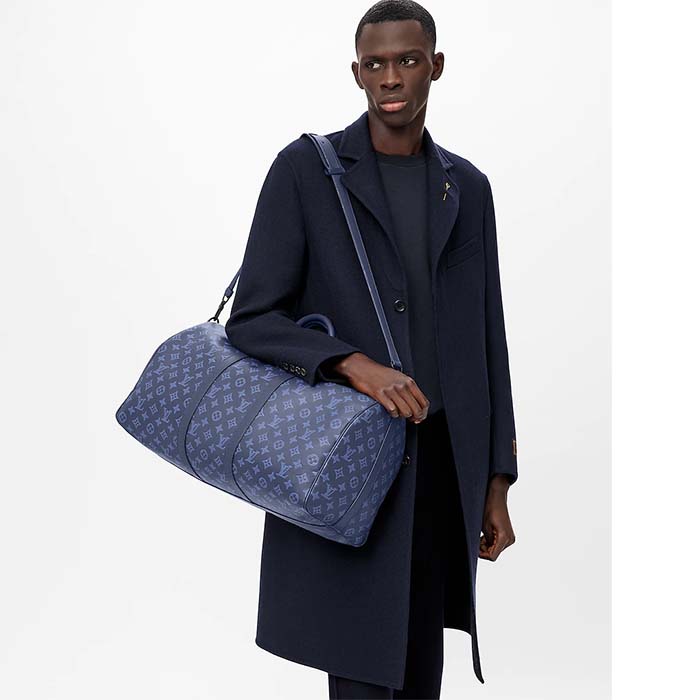 Louis Vuitton LV Unisex Keepall Bandoulière 50 Navy Blue Cabin Monogram Shadow Cowhide
