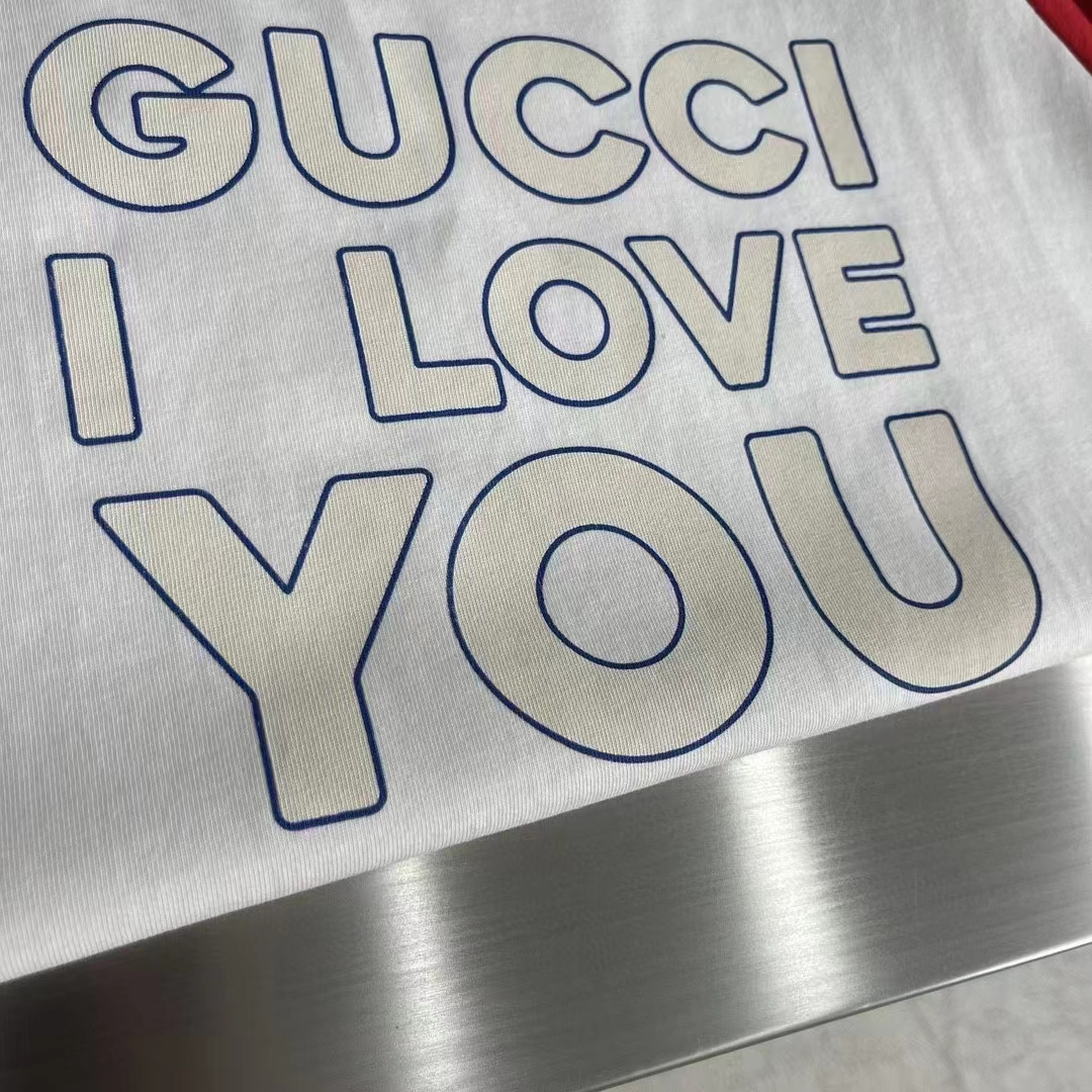 Gucci Women GG Cotton Jersey T-Shirt Red Off White Medium Crewneck Raglan Sleeves