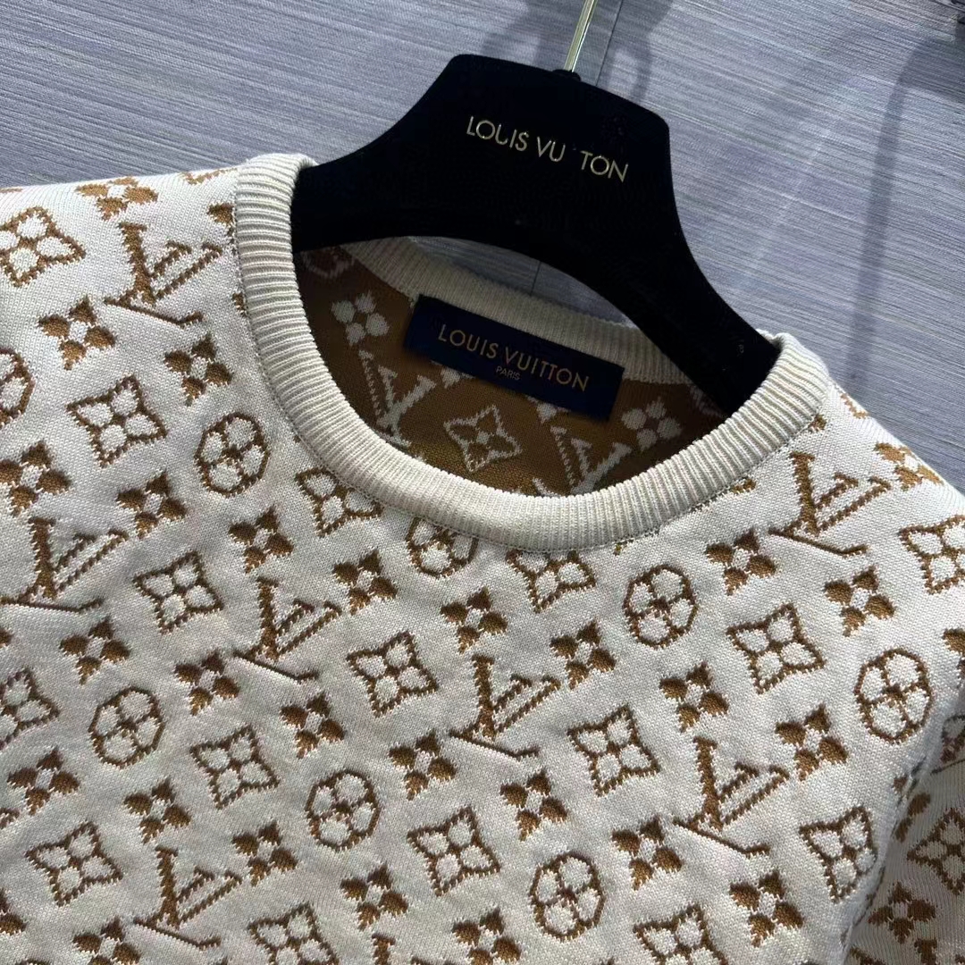 Louis Vuitton Women LV Monogram Jacquard Knit Top Wool Ecru 1AFEEU