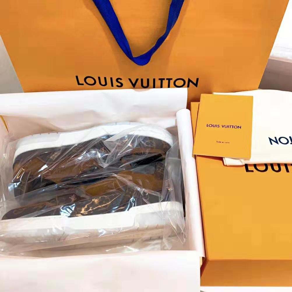 Louis Vuitton LV Unisex LV Trainer Sneaker in Monogram Canvas and Suede Calf Leather-Brown