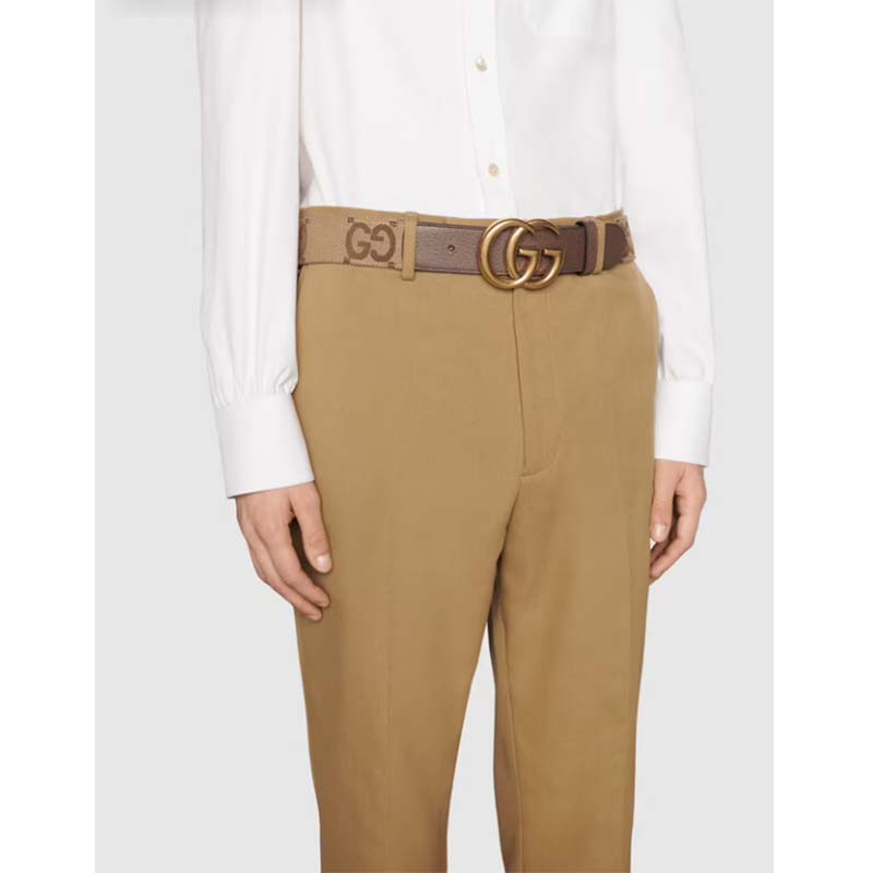 Gucci Unisex Jumbo GG Canvas Marmont Wide Belt Double G Buckle 4 cm Width