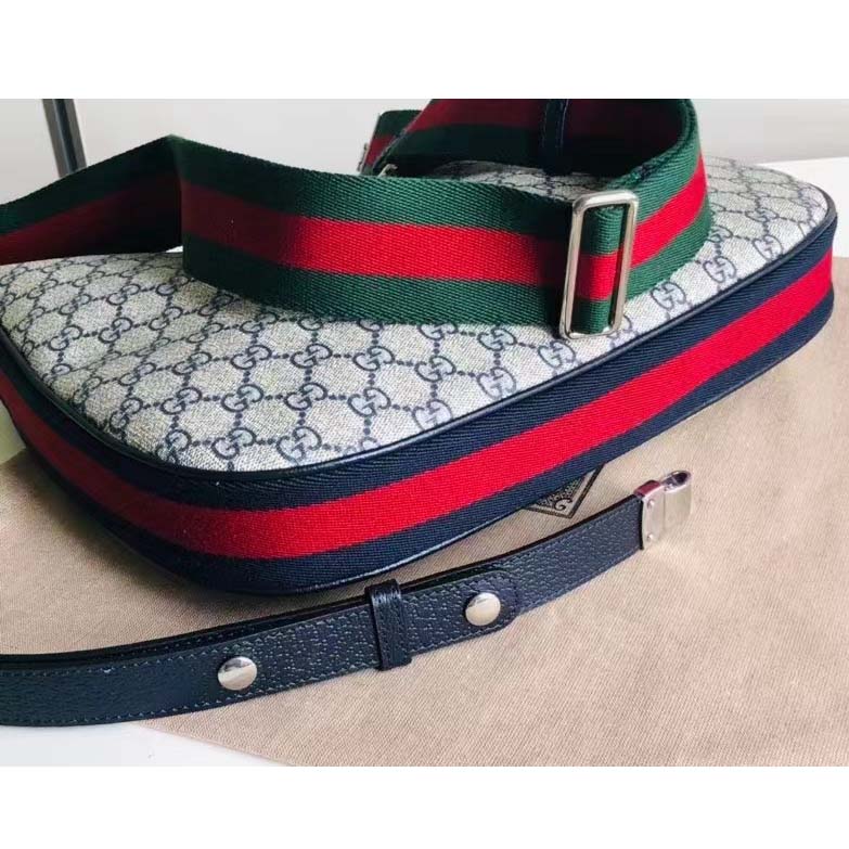 Gucci Women GG Attache Large Shoulder Bag Beige Blue GG Supreme Canvas