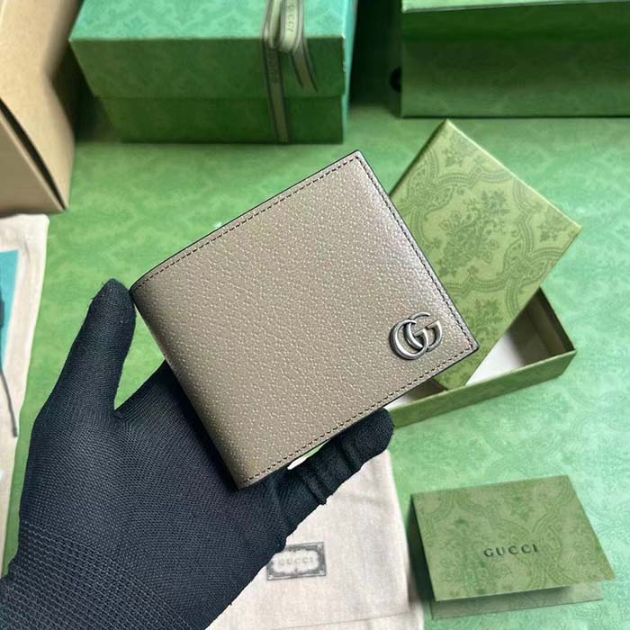 Gucci Unisex GG Marmont Card Case Wallet Taupe Leather Double G