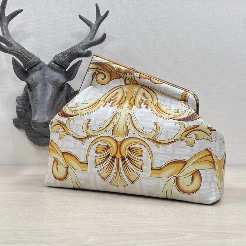 Fendi Women First Medium Fendace White Yellow Printed Silk Bag