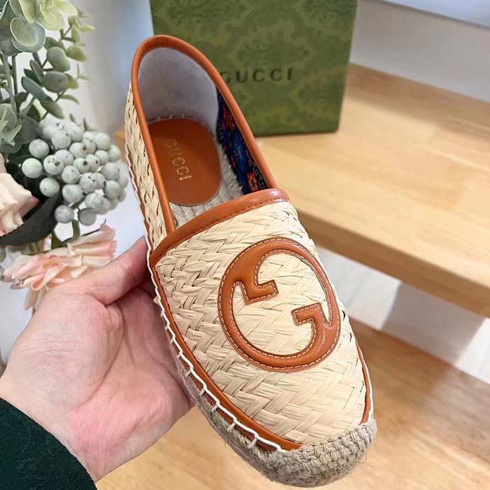 Gucci Unisex GG Interlocking G Espadrille Natural Raffia Leather Round