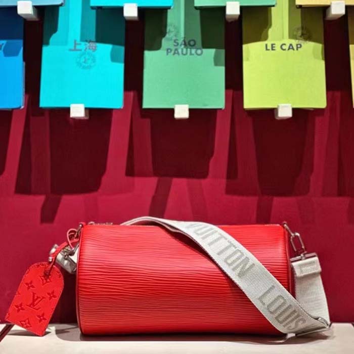 Louis Vuitton LV Unisex Soft Polochon MM Vermillion Red Epi XL Grained Cowhide Leather