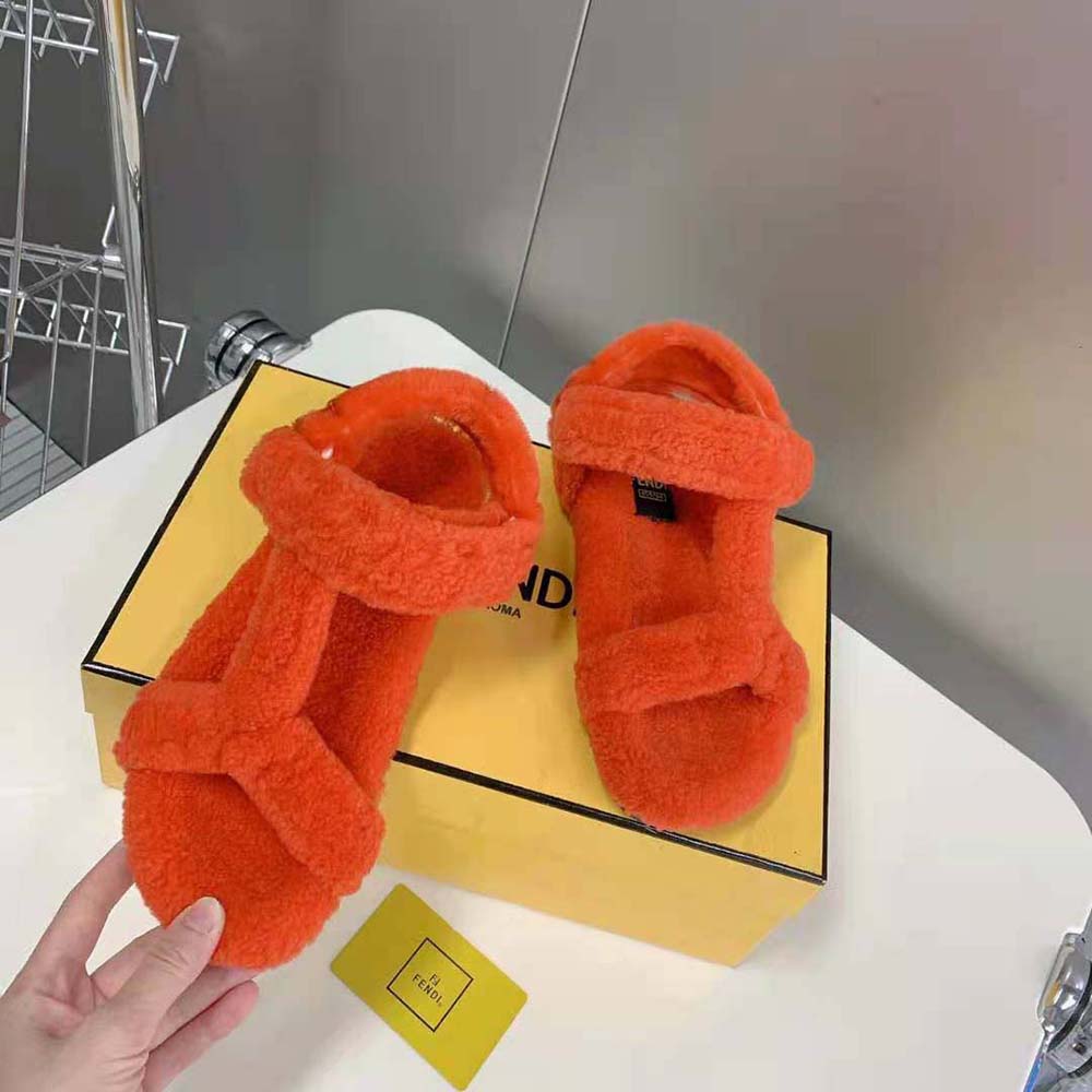Fendi Women Feel Red Sheepskin Sandals