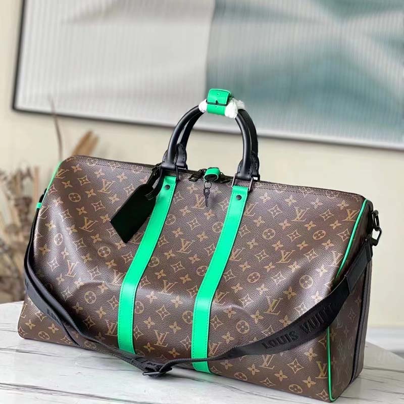 Louis Vuitton LV Unisex Keepall Bandoulière 50 Travel Bag Monogram Macassar Coated Canvas
