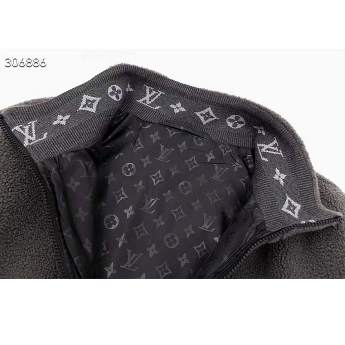 Louis Vuitton Men LV Fleece Blouson Regular Fit Front Zipped Closure Volcanic Ash