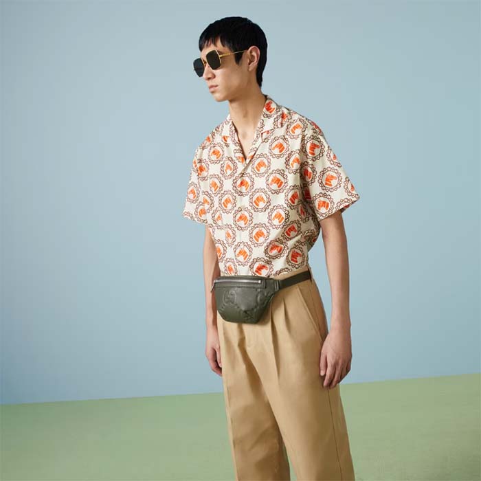 Gucci Unisex Jumbo GG Small Belt Bag Dark Green Leather Zip Closure