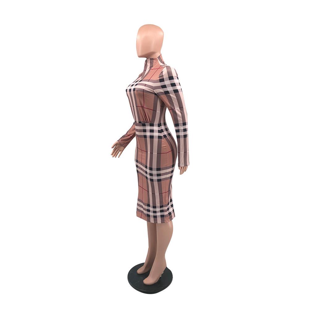 New Tight Fitting Long Sleeved High Neck Zippered Dress 1024010907