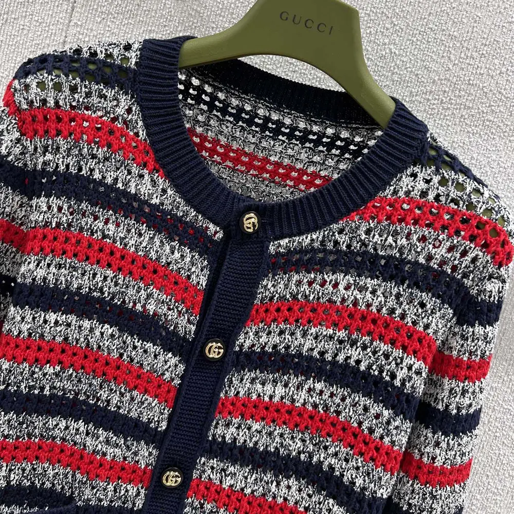 Gucci Women Striped Cotton Cardigan with Intarsia 835983