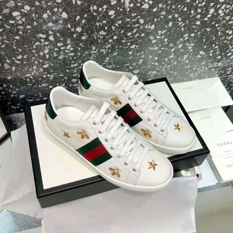 Gucci Men Ace Embroidered Sneaker Stars and Bees in White