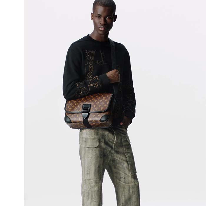 Louis Vuitton LV Unisex Archy Messenger MM Bag Monogram Macassar Coated Canvas