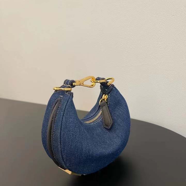 Fendi Women FF Nano Fendigraphy Hobo Bag Blue Denim Charm
