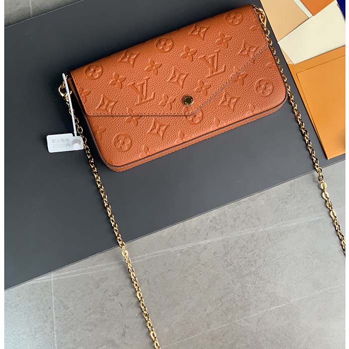 Louis Vuitton LV Women Félicie Pochette Brown Monogram Empreinte Embossed Supple Grained Cowhide