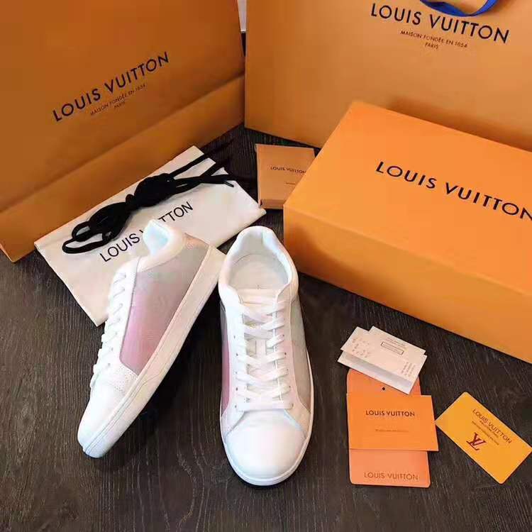 Louis Vuitton LV Unisex LV Luxembourg Sneaker in Iridescent Monogram Textile and Calf Leather-Rose