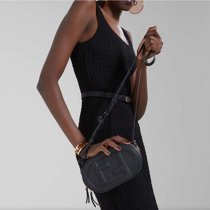 Fendi Women FF O’Lock Mini Camera Case Black Leather Mini Bag